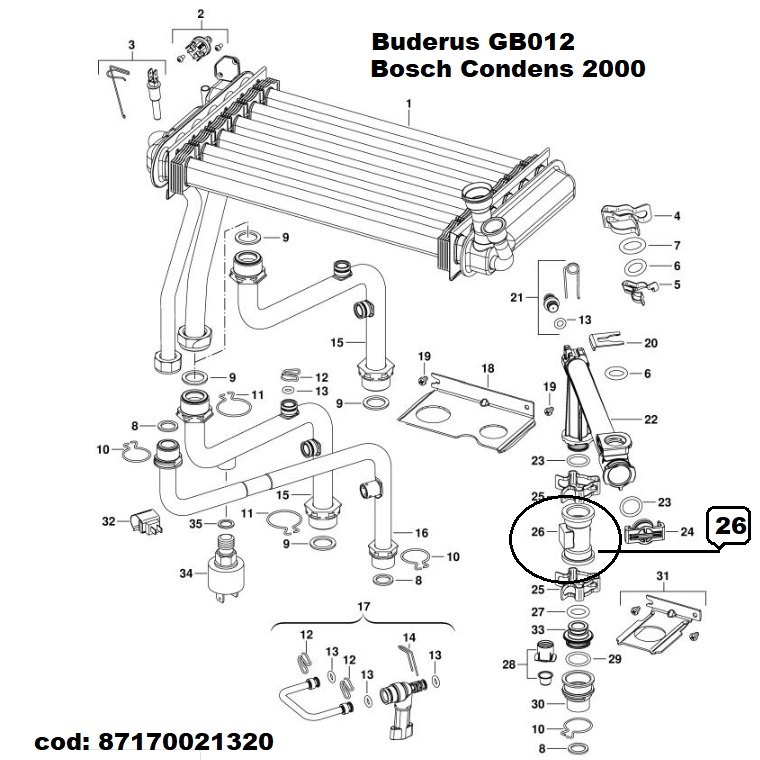 Fluxostat Turbina Buderus GB012,U042,GB072 Bosch Condens 2000W