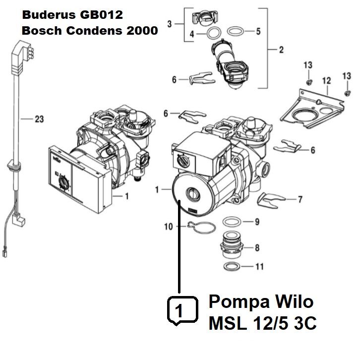 Pompa Wilo MLS 12/5 3C Buderus GB012 25K V2, Bosch Condens 2000W